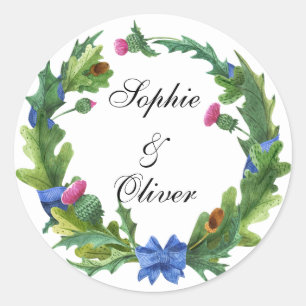 Elegant Scottish Thistle Flowers Floral Wreath Ronde Sticker