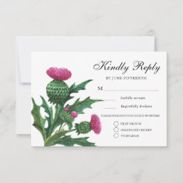 Elegant Scottish Thistle Wedding Meal Choice RSVP Kaart