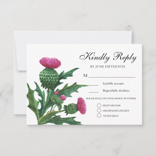 Elegant Scottish Thistle Wedding Meal Choice RSVP Kaart (Voorkant)
