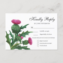 Elegant Scottish Thistle Wedding Meal Choice RSVP Kaart