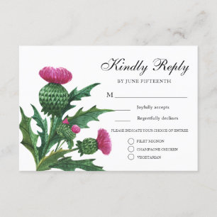 Elegant Scottish Thistle Wedding Meal Choice RSVP Kaart
