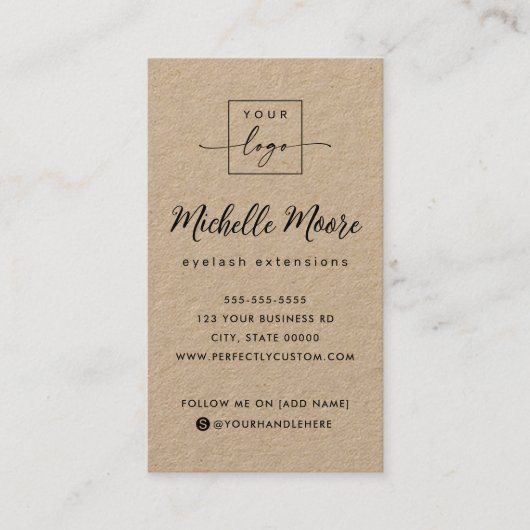 Elegant scrip aangepast logo verticaal Kraft-papie Visitekaartje (Voorkant)