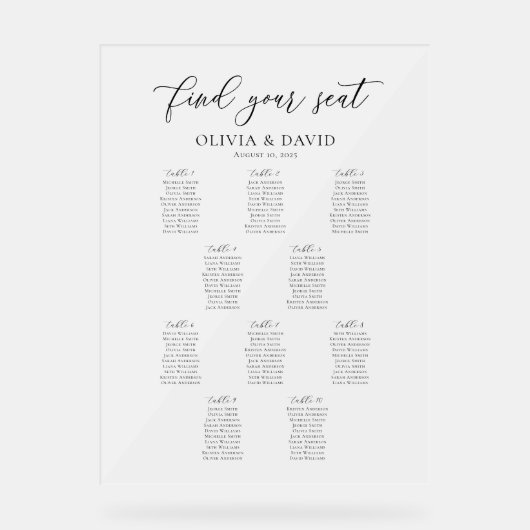 Elegant Script 10 tafel Zitting Grafiek Acryl Teke Acryl Bord (Voorkant)