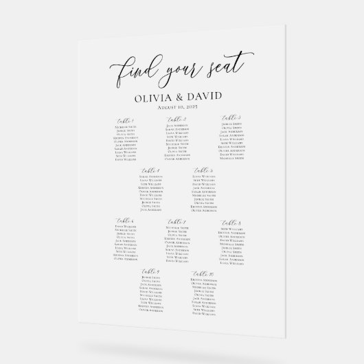 Elegant Script 10 tafel Zitting Grafiek Acryl Teke Bord (Hoek)