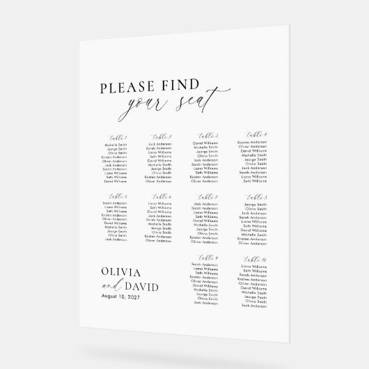 Elegant Script 10 tafel Zitting Grafiek Acryl Teke Bord (Hoek)