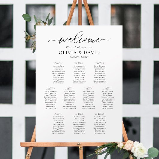 Elegant Script 10 Tafels Welkom Zitplaatsenkaart Poster