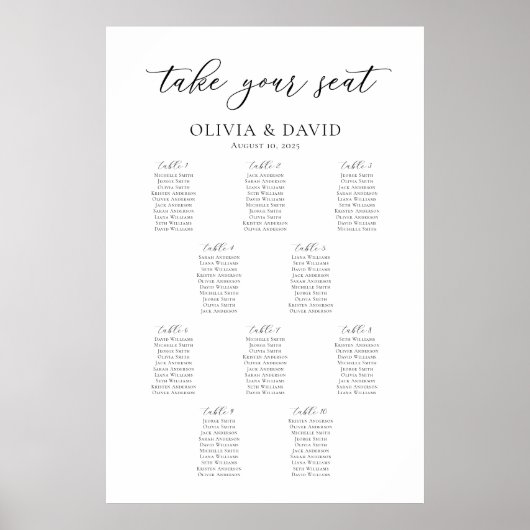 Elegant Script 10 Tafels Welkom Zittingkaart Poster (Voorkant)