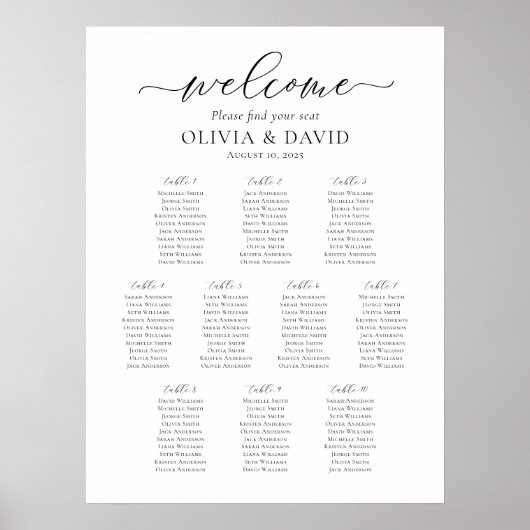 Elegant Script 10 Tafels Welkom Zittingkaart Poster (Voorkant)