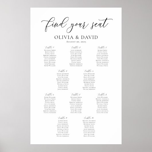 Elegant Script 10 Tafels Welkom Zittingkaart Poster (Voorkant)