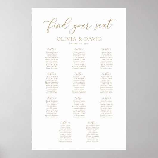 Elegant Script 11 Tafels Welkom Zittingkaart Poster (Voorkant)
