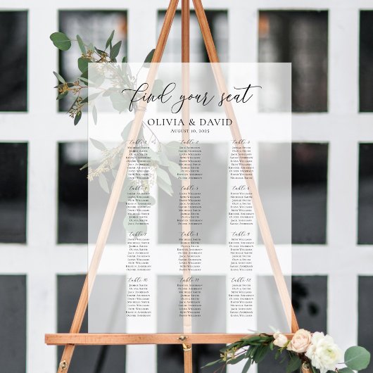 Elegant Script 12 tafel Zitting Grafiek Acryl Teke Acryl Bord