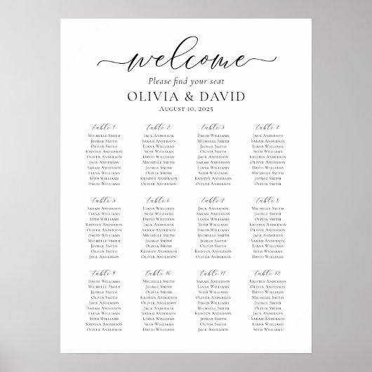Elegant Script 12 Tafels Welkom Zittingkaart Poster (Voorkant)