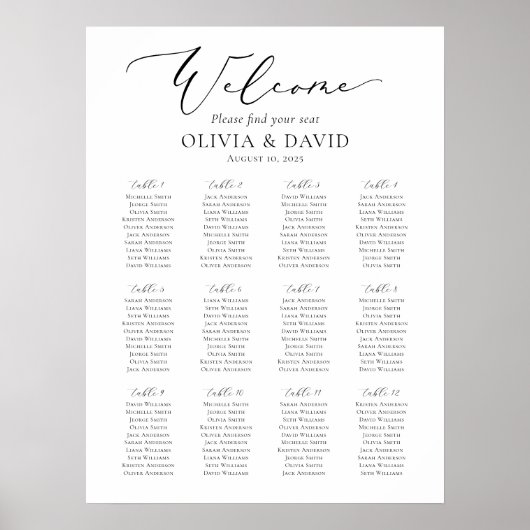 Elegant Script 12 Tafels Welkom Zittingkaart Poster (Voorkant)