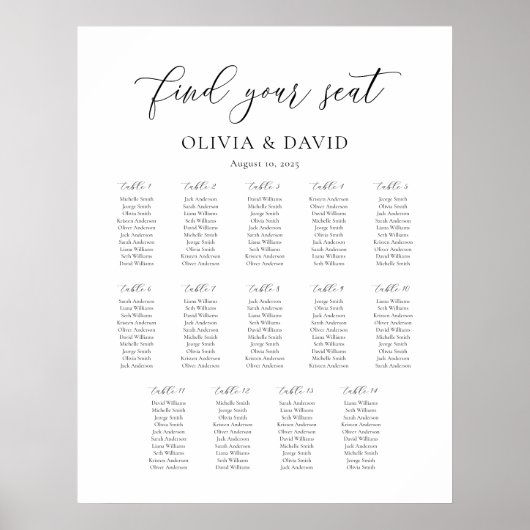 Elegant Script 14 tafel zitschema Poster (Voorkant)
