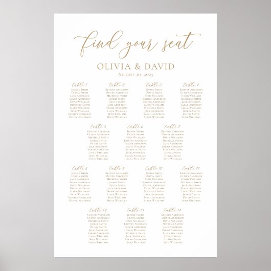 Elegant Script 14 Tafels Welkom Zittingkaart Poster (Voorkant)