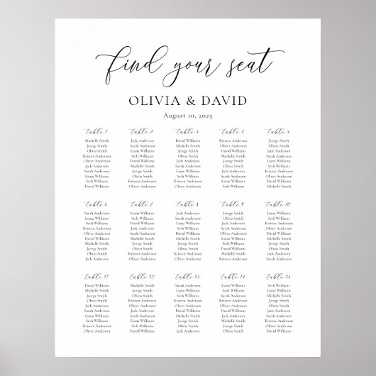 Elegant Script 15 tafel Zitgrafiek Poster (Voorkant)