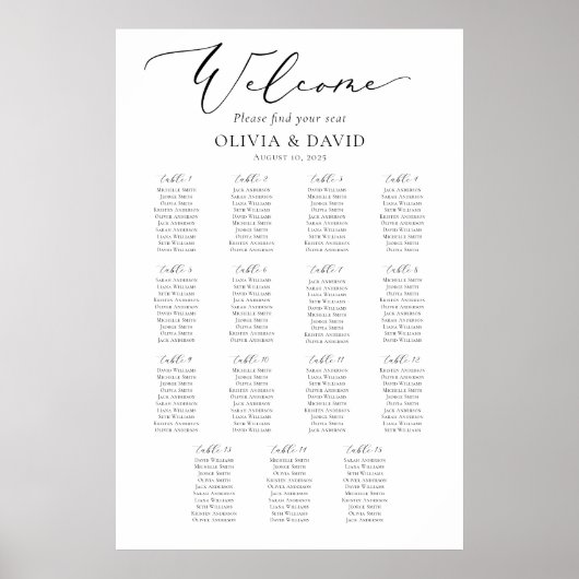 Elegant Script 15 Tafels Welkom Zittingkaart Poster (Voorkant)