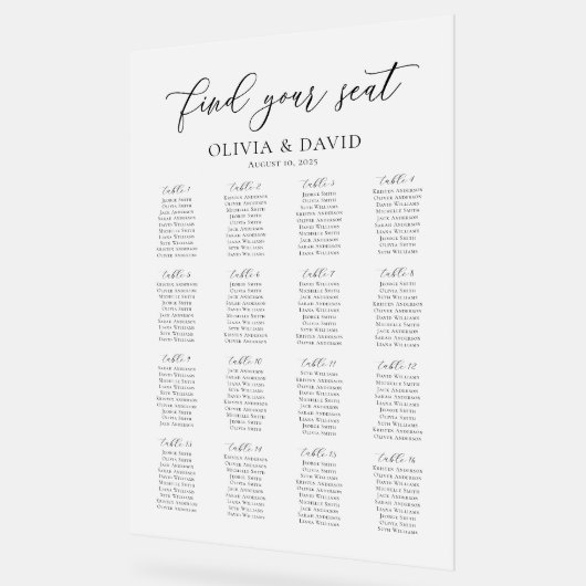 Elegant Script 16 tafel Zitting Grafiek Acryl Teke Bord (Hoek)