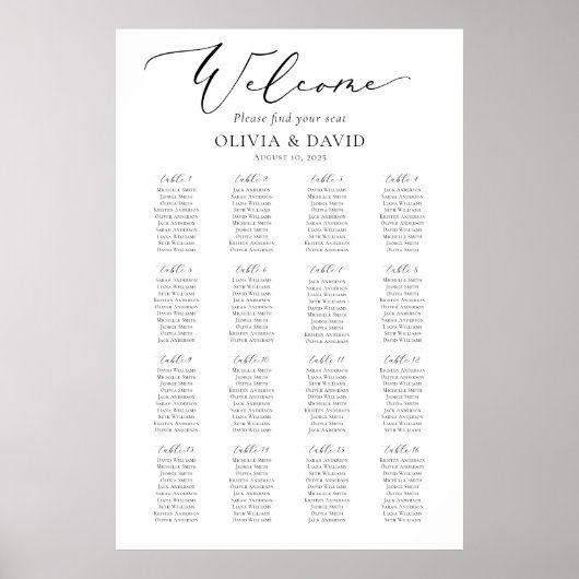 Elegant Script 16 Tafels Welkom Zittingkaart Poster (Voorkant)