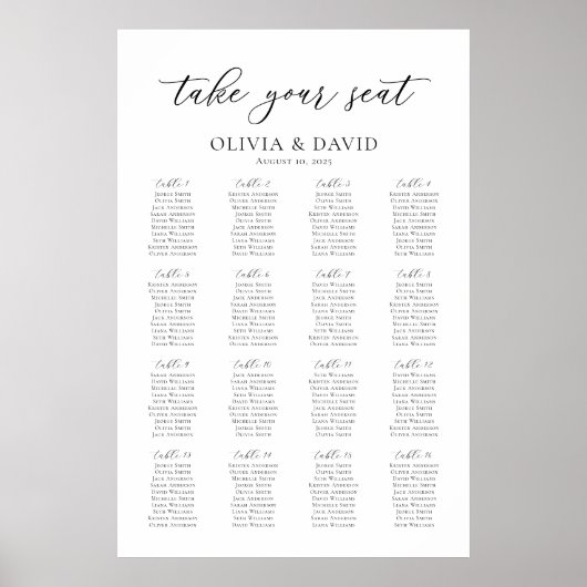 Elegant Script 16 Tafels Welkom Zittingkaart Poster (Voorkant)
