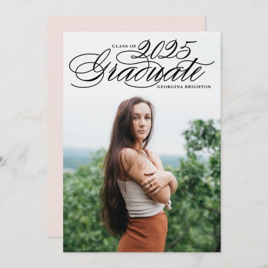 Elegant Script 2018 Photo Afstuderen Invitation II Kaart (Voorkant / Achterkant)