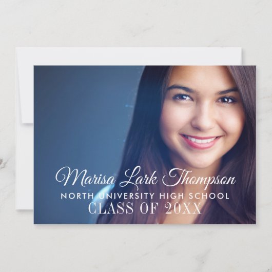 Elegant Script 2025 Custom Photo Graduation Party Kaart (Voorkant)