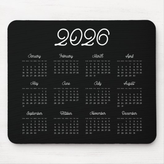 Elegant script 2025 Zwarte kalender Muismat (Voorkant)