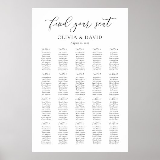 Elegant Script 20 tafel zitschema Poster (Voorkant)
