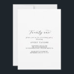 Elegant Script 21st Birthday Party Kaart<br><div class="desc">Deze elegante manuscript 21st uitnodiging van de verjaardagspartij is perfect voor een eenvoudige verjaardagspartij. Het minimalistische zwarte en witte design is uitgerust met fancy romantische typografie met moderne glazen stijl. in elke kleur. Houd het ontwerp minimaal en vaag, zoals het is, of pas het aan door uw eigen afbeeldingen en...</div>