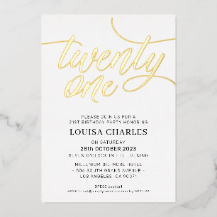 ELEGANT SCRIPT 21ste verjaardag feestje stijlvol g Folie Uitnodiging