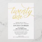 ELEGANT SCRIPT 21ste verjaardag feestje stijlvol g Folie Uitnodiging (Voorkant)