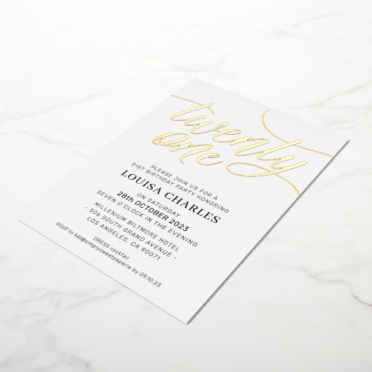 ELEGANT SCRIPT 21ste verjaardag feestje stijlvol g Folie Uitnodiging (Gedraaid)
