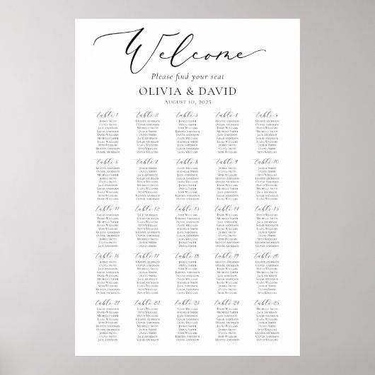Elegant Script 25 Tafels Welkomstkaart Poster (Voorkant)