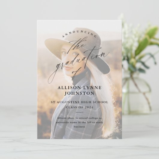 Elegant Script 2 Foto Afstuderen Aankondiging (Staand voorkant)