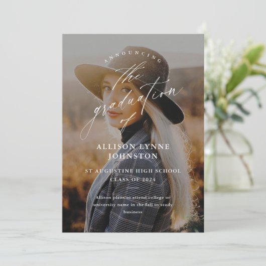 Elegant Script 2 Foto Afstuderen Aankondiging (Staand voorkant)
