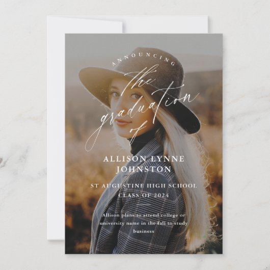 Elegant Script 2 Foto Afstuderen Kaart (Voorkant)