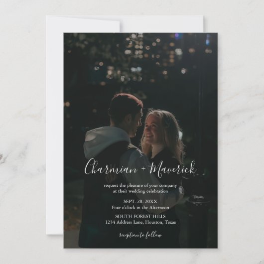 Elegant Script 2 Foto Alles in één bruiloft Kaart (Voorkant)