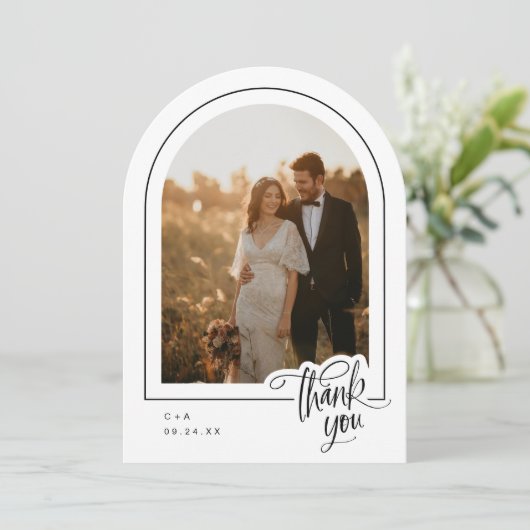 Elegant Script 2 Foto bruiloft Hartelijk dank Kaart (Staand voorkant)