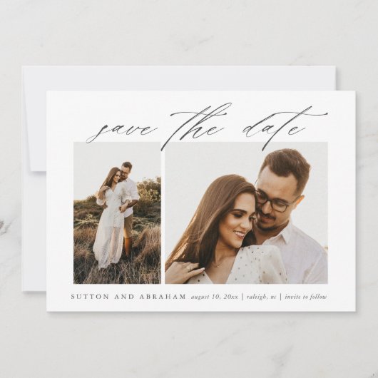 Elegant Script 2 Foto Huwelijk Save The Date (Voorkant)