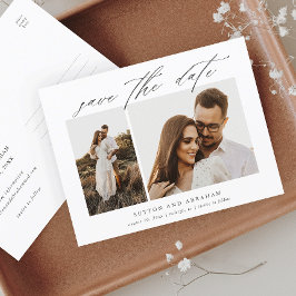 Elegant Script 2 Foto Huwelijk Save the Date Aankondigingskaart