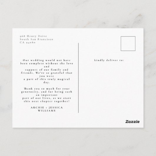 Elegant Script 2 foto minimale bruiloft dank u Briefkaart (Achterkant)