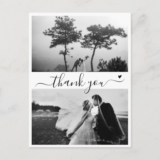 Elegant Script 2 foto minimale bruiloft dank u Briefkaart (Voorkant)