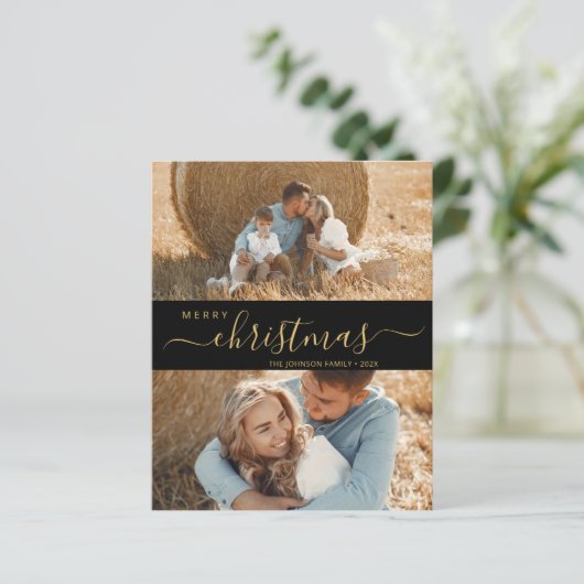 Elegant Script 2-fotokerstfeestkaart (Staand voorkant)