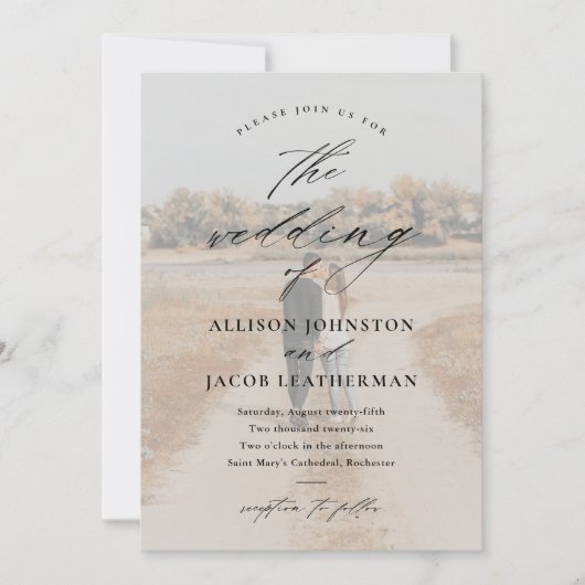 Elegant Script 2 Photo Overlay Wedding Kaart (Voorkant)