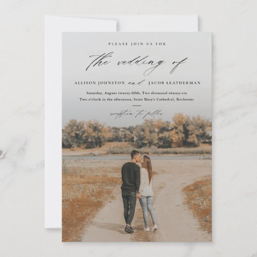 Elegant Script 2 Photo Overlay Wedding Kaart (Voorkant)