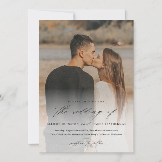 Elegant Script 2 Photo Overlay Wedding Kaart (Voorkant)