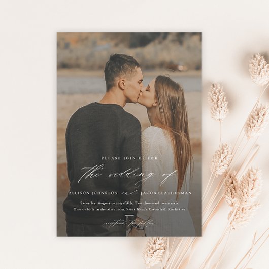 Elegant Script 2 Photo Overlay Wedding Kaart