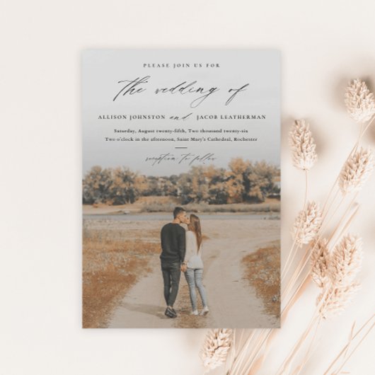 Elegant Script 2 Photo Overlay Wedding Kaart