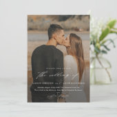 Elegant Script 2 Photo Overlay Wedding Kaart (Staand voorkant)
