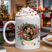 Elegant Script 2 photo Watercolor Christmas Wreath Koffiemok